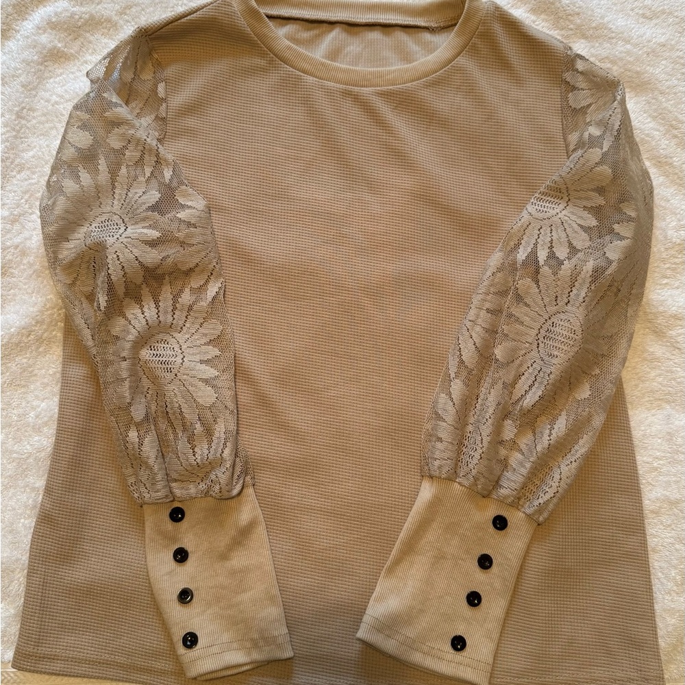 SHEIN Tan Lace Sleeve Blouse